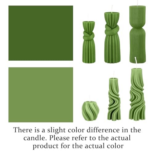 41IYjyYRwL._SL500_.jpg Threlaco 6-Piece Ribbed Pillar Candle Set: Modern Aesthetic Soy Wax Scented Decor for Home (Green, 2.36-6.89 Inches) - Image 3