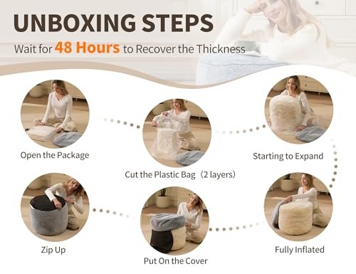 41Jb7xek9bL._SL500_.jpg Cream 26"x18" Pouf Ottoman Foot Rest - Small Beige Poofy Footstools for Living Room Furniture - Image 7