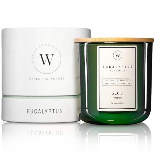 Waxily Eucalyptus Soy Candle | Non-Toxic Aromatherapy | Long-Lasting, Eco-Friendly, Waxily Eucalyptus Soy Candle | Non Toxic Candles | Aromatherapy, Long Lasting, Glass Essential Oil Candle | Luxury Gift, Clean Burning, Home Spa, Stress Relief, Vegan, Eco Friendly, Natural | 12oz
