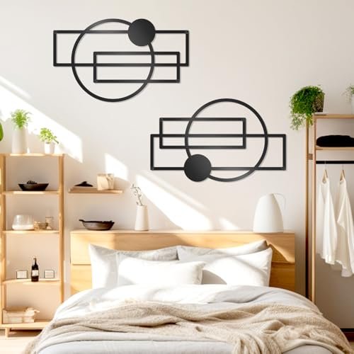 41KEaKBTDZL._SL500_.jpg OYEFLY 2-Piece Metal Abstract Wall Art Set - Modern Geometric Decor in Black (Style 1) - Image 5