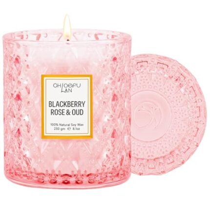 Chloefu LAN Rose Scented Candle, Oud Candle, Mothers Day Candles Gifts for Women, Pink Candles for Home Scented, 55 Hours Long Burning, 100% Natural Soy Wax
