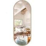 Brauthon Gold Beaded Oval Mirror, 16"x48" Full Length Vintage Gold Oval Bathroom Vanity Mirror, Retro Metal Beaded Frame Decorative Mirror for Vanity Accent Bedroom Dressing Room Entryway