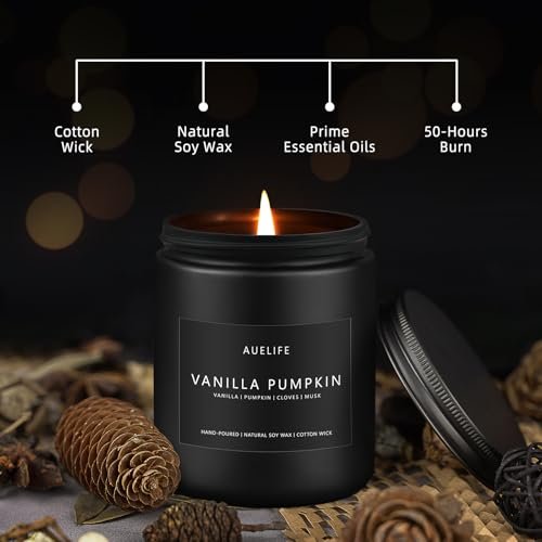 41L67OKHBUL._SL500_.jpg Autumn Scented Candle | Vanilla Pumpkin Aroma - 7 OZ Fall Candles for Aromatherapy Gifts - Image 4