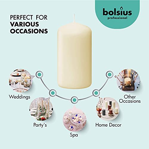 41Lr-gPG0nS._SL500_.jpg Bolsius Ivory Pillar Candles, 2x3 inches, 20 pack - Unscented, dripless, and clean burning for weddings, parties, and home décor. - Image 7
