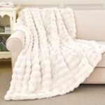 Cozy Faux Rabbit Fur Throw Blanket - 50x60", Fluffy Plush Cream White for Couch & Bed - Image 6