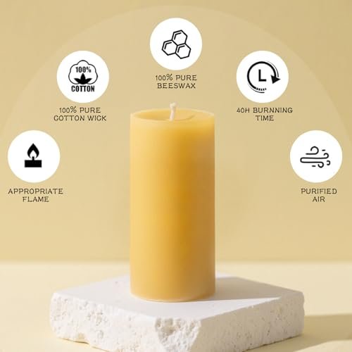 41M1Bd9GJUL._SL500_.jpg 6-Pack Beeswax Candles: 210 Hours of Burning Time, Organic Unscented, Dripless & Smokeless (2x4in) - Image 4