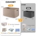OIAHOMY 75L Woven Blanket Storage Basket with Handle, Cotton Rope Organizer, 22”x17”x12”, Ideal for Living Room or Nursery Toy Storage, Brown Variegated. - Image 3