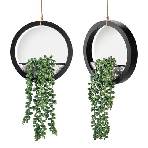 Der Rose 2-Pack Hanging Fake Succulents in Black Pots for Der Rose 2 Pack Fake Plants Hanging Artificial Succulents Plants in Black Pots for Living Room Bathroom Accessories Boho Farmhouse Wall Decor