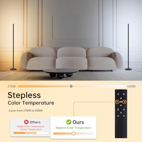 41O-PsSvsQL._SL500_.jpg Marlrin Minimalist 57.8" LED Corner Floor Lamp, 2700K-6500K, Dimmable with Remote, Black. Ideal for Living Room or Bedroom. - Image 2
