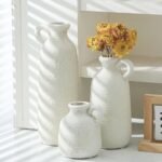 Set of 3 Rustic Ceramic Vases with Handles - Whitewashed Farmhouse Décor for Home, Kitchen, Living Room. - Image 5