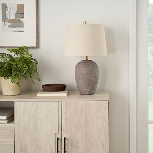 41OdW2CRJFL._SL500_.jpg Nourison Home 23" Rustic Farmhouse Ceramic Table Lamp in Greyish Brown for Bedroom, Living Room, Office. - Image 3