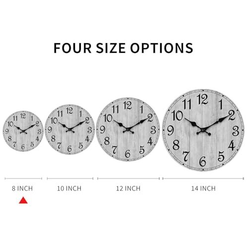 41Puqi3P70L._SL500_.jpg HYLANDA Rustic Wall Clock - 8" Battery Operated, Silent Non-Ticking Wooden Clock for Kitchen, Bathroom, Living Room (Gray) - Image 3