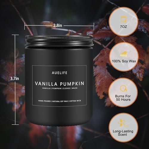 41Qe-oGhHXL._SL500_.jpg Autumn Scented Candle | Vanilla Pumpkin Aroma - 7 OZ Fall Candles for Aromatherapy Gifts - Image 6