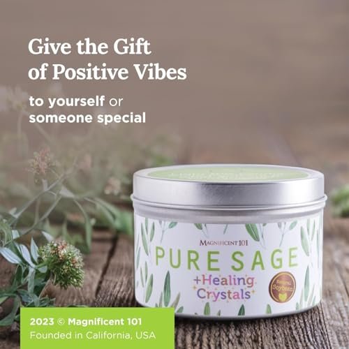 41QuJjnF2L._SL500_.jpg MAGNIFICENT 101 Sage Candle: 6 oz Soy Wax with Rose Quartz, Amethyst & Black Tourmaline - 35-Hour Burn for Energy Cleansing & Manifestation - Image 6