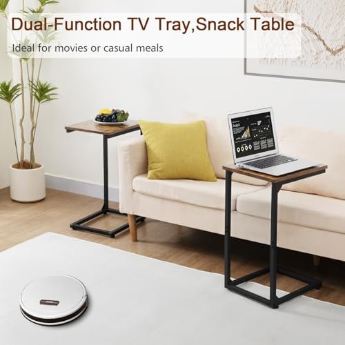 41RXMgLZWEL._SL500_.jpg AMHANCIBLE C Shaped End Tables - Set of 2 TV Trays for Living Room & Small Spaces, Rustic Brown HET02CBR - Image 8