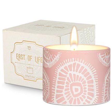 Sandalwood Scented Candle in Minimalist Plaster Jar – 7oz Long-Lasting Soy Wax Candle, Hand-Poured Zen Gift for Home, Meditation, Yoga & Stress Relief