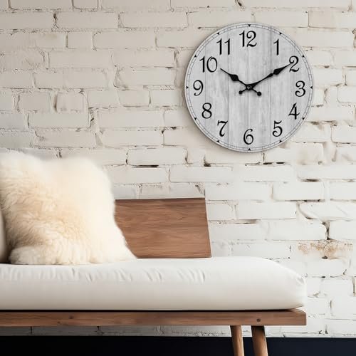 41SvheuAosL._SL500_.jpg HYLANDA Rustic Wall Clock - 8" Battery Operated, Silent Non-Ticking Wooden Clock for Kitchen, Bathroom, Living Room (Gray) - Image 5