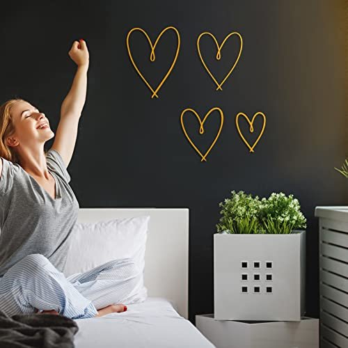 41TQngHsFTL._SL500_.jpg Pangda 4-Piece Metal Heart Wall Art Decor - Gold Love Heart Signs for Bedroom & Living Room. - Image 3