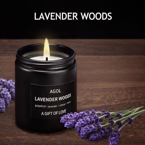 41TghInvvAL._SL500_.jpg AGOL Men's Scented Candles: Premium Lavender Woods Soy Wax Gift for Unique Birthdays. - Image 2