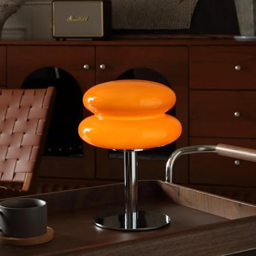 Glivpny Mushroom Lamp: Dimmable Mid-Century Modern Bedside Light for Bedroom Glivpny Mushroom Lamp for Bedroom,Mid Century Modern Lamp for Nightstand, Dimmable Retro Egg Tart Bedside Small Lamps,Unique Home Mushroom Decor Aesthetic Cute Table Lamps for Living Room (Orange)