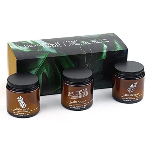 41V3lohUN9L._SL500_.jpg Hemlock Park Apothecary Wood Wick Candle Trio | 3 x 4oz Natural Coconut Wax Candles (Ritual, Sage, Palo Santo, Frankincense) - Image 4