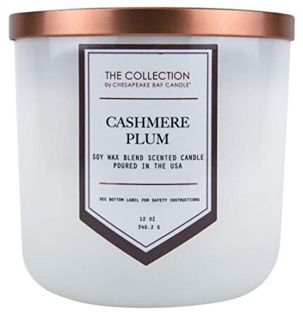 Chesapeake Bay Candle, The Collection, 2-Wick Soy Candle, Cashmere Plum, 12oz, White with Copper Lid