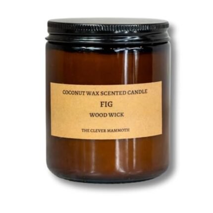 Coconut Wax Scented Candle - Wood Wick - Paraffin Free - Long Lasting - Essential Oils - Smoke Free - Aromatherapy (Fig, Large)