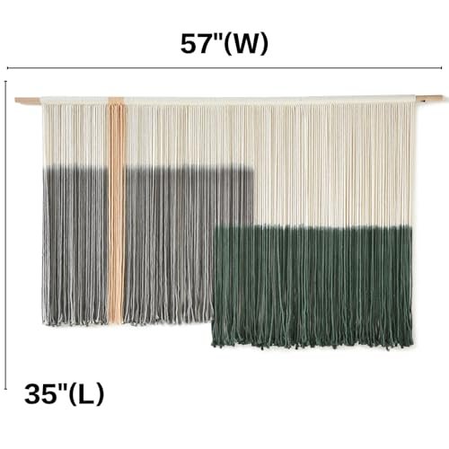 41WbKca8KzL._SL500_.jpg Large Green Dip Dye Macrame Wall Hanging - Bohemian Yarn Tapestry Decor 57"W x 35"L - Image 5