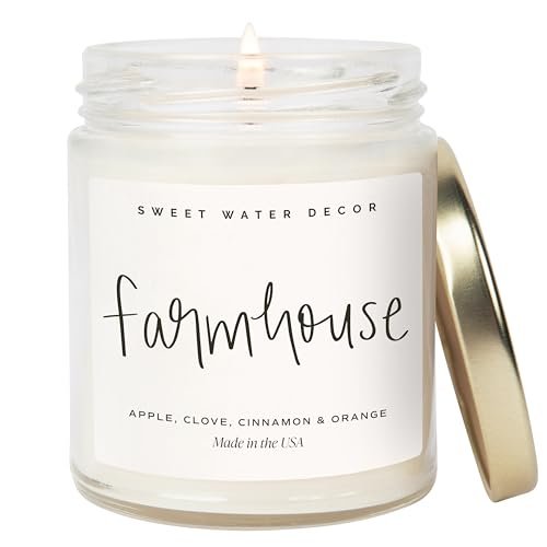 Sweet Water Decor Farmhouse Candle | Autumn Cinnamon Nutmeg | Sweet Water Decor Farmhouse Candle | Autumn, Cinnamon, and Nutmeg, Fall Scented Soy Candles for Home | 9oz Clear Jar, 40 Hour Burn Time, Made in the USA