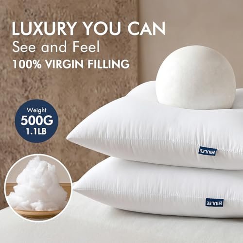 41XOTxMFhwL._SL500_.jpg MIULEE Throw Pillow Inserts, Set of 2, 18x18 Inches, Filled with 100% Virgin Fiber for Couch or Bed. - Image 2