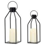 HPC Decor Modern Farmhouse Lanterrn Decor- Black Metal Candle for Summer Night- Lanterns w/Timer Flickering Candles for Living Room,Home,Indoor, Outdoor,Table,Fireplace Mantle Décor