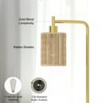 Oneach 66" Gold Floor Lamp: Boho Rattan Shade Lamp with LED Bulb & Foot Switch for Home & Office. - Image 4