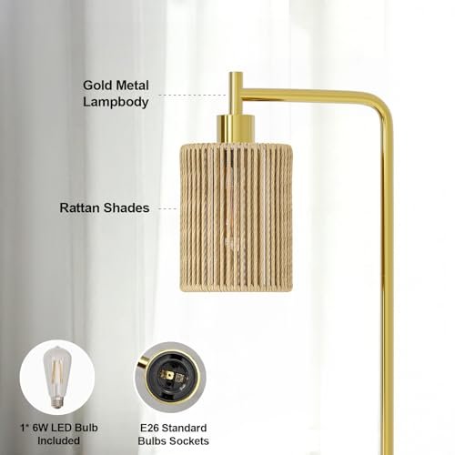 41Yqf5MY2L._SL500_.jpg Oneach 66" Gold Floor Lamp: Boho Rattan Shade Lamp with LED Bulb & Foot Switch for Home & Office. - Image 4