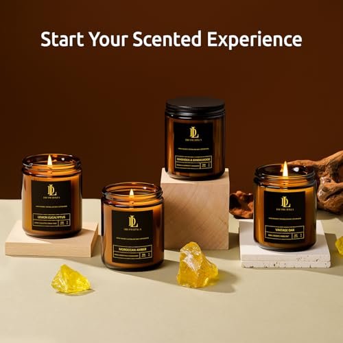 41ZrX-lXijL._SL500_.jpg Scented Candle Set: 4-Pack Soy Candles for Home. Magnolia, Sandalwood, Amber, Lemon Eucalyptus, Vintage Oak. Perfect Gift for All! - Image 5