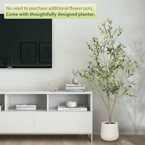 41ZzLRP-TL._SL500_.jpg VIVATREES 5FT Artificial Olive Tree with White Planter – Realistic Faux Plant for Home Office Decor - Image 3