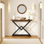 JUSTOGO 39.4" Industrial Console Table – Triangular Entryway Design for Living Room & Hallway. Rustic Brown Accent Furniture. - Image 5