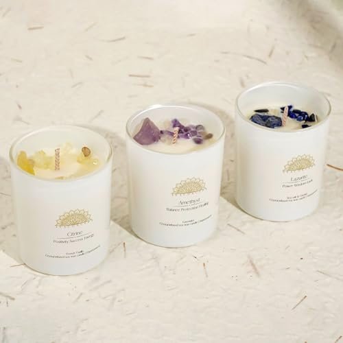 41asns8j0vL._SL500_.jpg AVA CONCEPT Soy Candles with Healing Crystals: Amethyst, Lazurite, Citrine. Scented Set of 3 (3.5 oz each) - Perfect Energy Gift for Women. - Image 5