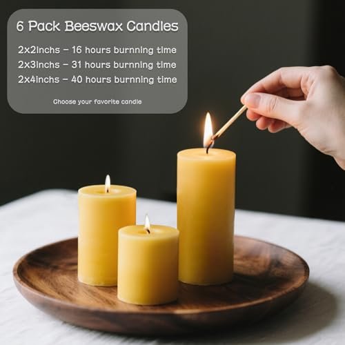 41bOlQLWjUL._SL500_.jpg 6-Pack Beeswax Candles: 210 Hours of Burning Time, Organic Unscented, Dripless & Smokeless (2x4in) - Image 2