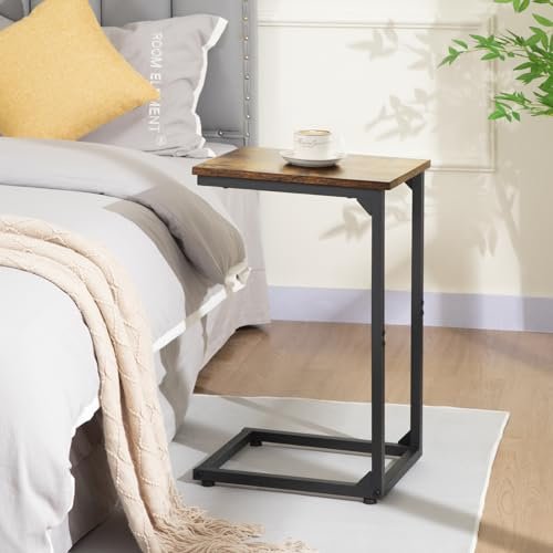 41bXtK5hu8L._SL500_.jpg AMHANCIBLE C Shaped End Tables - Set of 2 TV Trays for Living Room & Small Spaces, Rustic Brown HET02CBR - Image 2