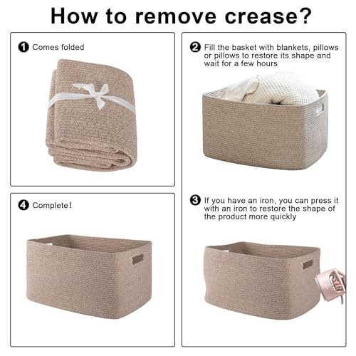 41cbvwUKmTL._SL500_.jpg OIAHOMY 75L Woven Blanket Storage Basket with Handle, Cotton Rope Organizer, 22”x17”x12”, Ideal for Living Room or Nursery Toy Storage, Brown Variegated. - Image 9