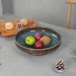 STE-CER 10.2-Inch Peacock Green Ceramic Fruit Bowl - Decorative Pedestal Serving Bowl for Kitchen Counter. - Image 2