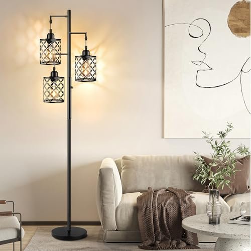 41ccZnO-flL._SL500_.jpg GHOOCEMLUX 68" Dimmable Farmhouse Floor Lamp with Metal Cage, Ideal for Living Room & Office (2000LM LED Bulbs) - Black - Image 7