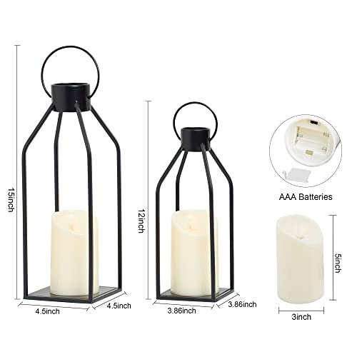 41d2ZY1YkpL._SL500_.jpg HPC Decor Modern Farmhouse Lantern - Black Metal Candle with Timer & Flickering Light for Home & Outdoor Decor. Perfect for Living Room, Table, and Fireplace. - Image 6