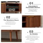 Mid-Century Modern TV Stand for Living Room - Fits 55/60/65" TVs, Console with Fluted Doors & Open Shelves, Walnut. - Image 4