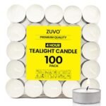 Zuvo Tea Lights Candles 4 Hour Burn (100 Pack) - White Lights - 1.5"W x 1"H Smokeless & Unscented Candles - Party Candles- for Weddings, Home Decor