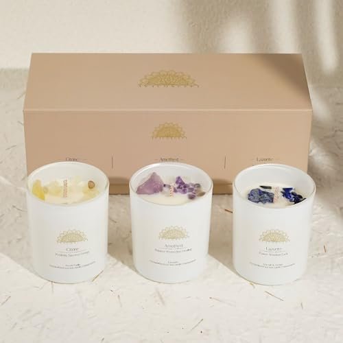 41dsARRCJhL._SL500_.jpg AVA CONCEPT Soy Candles with Healing Crystals: Amethyst, Lazurite, Citrine. Scented Set of 3 (3.5 oz each) - Perfect Energy Gift for Women. - Image 6