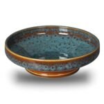 STE-CER Ceramic Fruit Bowl for Kitchen Counter,Decorative Pedestal Bowl for Table Countertop,Large Footed Serving Bowl,10.2 Inch (peacock Green)