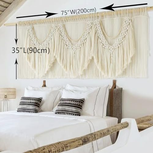 41f-pDWKcrL._SL500_.jpg IOWER Extra Large Boho Macrame Wall Decor: 75" W x 35" L Handcrafted Hanging Art - Image 4