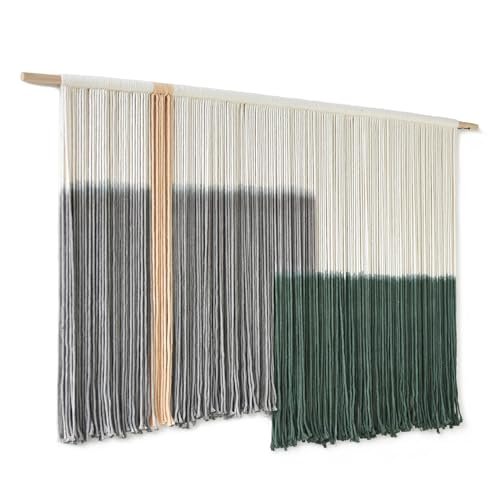 41fLLjl4L._SL500_.jpg Large Green Dip Dye Macrame Wall Hanging - Bohemian Yarn Tapestry Decor 57"W x 35"L - Image 6
