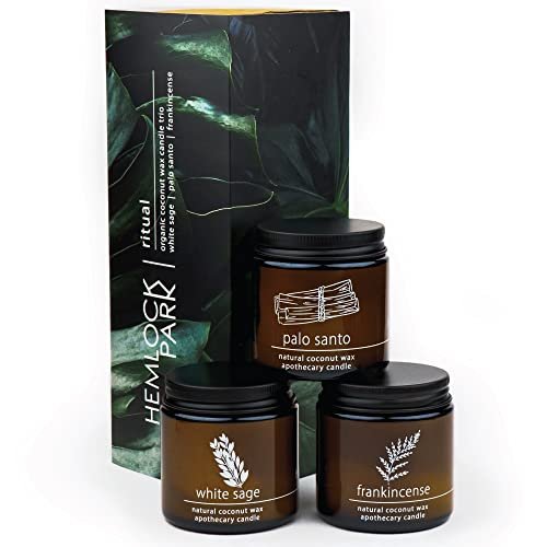 41faEPJxinL._SL500_.jpg Hemlock Park Apothecary Wood Wick Candle Trio | 3 x 4oz Natural Coconut Wax Candles (Ritual, Sage, Palo Santo, Frankincense) - Image 3